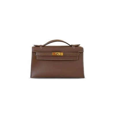 HERMES MASTER KELLY POCHETTE BOX GOLD HARDWARE (22*14*7cm)